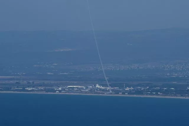 The Israeli Iron Dome air defence system fires to intercept rockets that were launched from Lebanon, as seen from Haifa, northern Israel