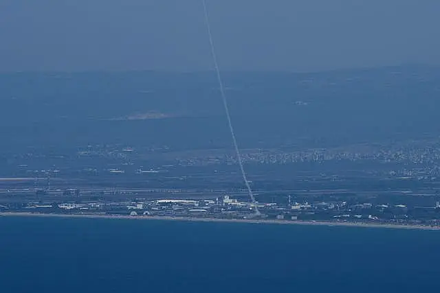 The Israeli Iron Dome air defence system fires to intercept rockets that were launched from Lebanon, as seen from Haifa, northern Israel