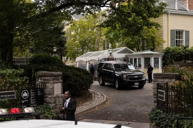 A vehicle drives out of Gracie Mansion, the official residence of New York City mayor Eric Adams, in New York