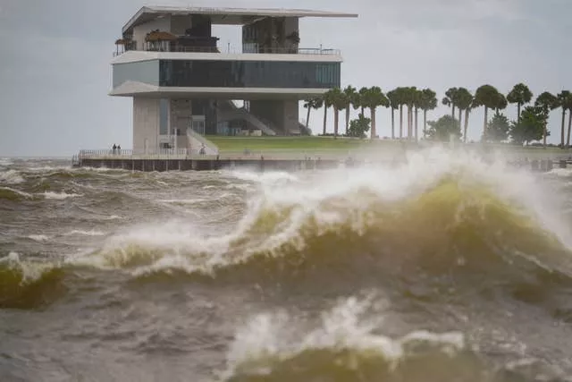 The St Pete Pier is pictured among high winds and waves in St Petersburg, Florida 