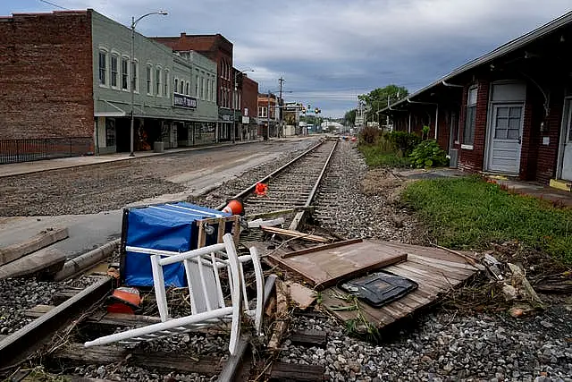 Flood debris left by Hurricane Helene is seen in Newport, Ten