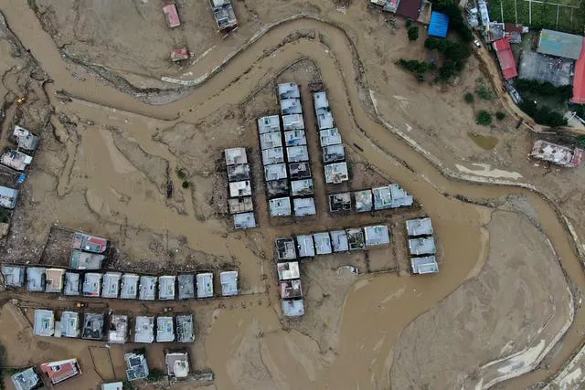 An aerial image of the Kathmandu valley swamped in mud 