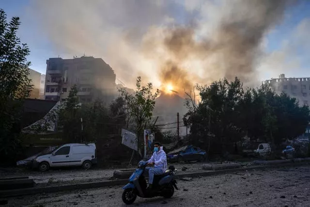 Smoke rises from the site of an Israeli airstrike in Beirut