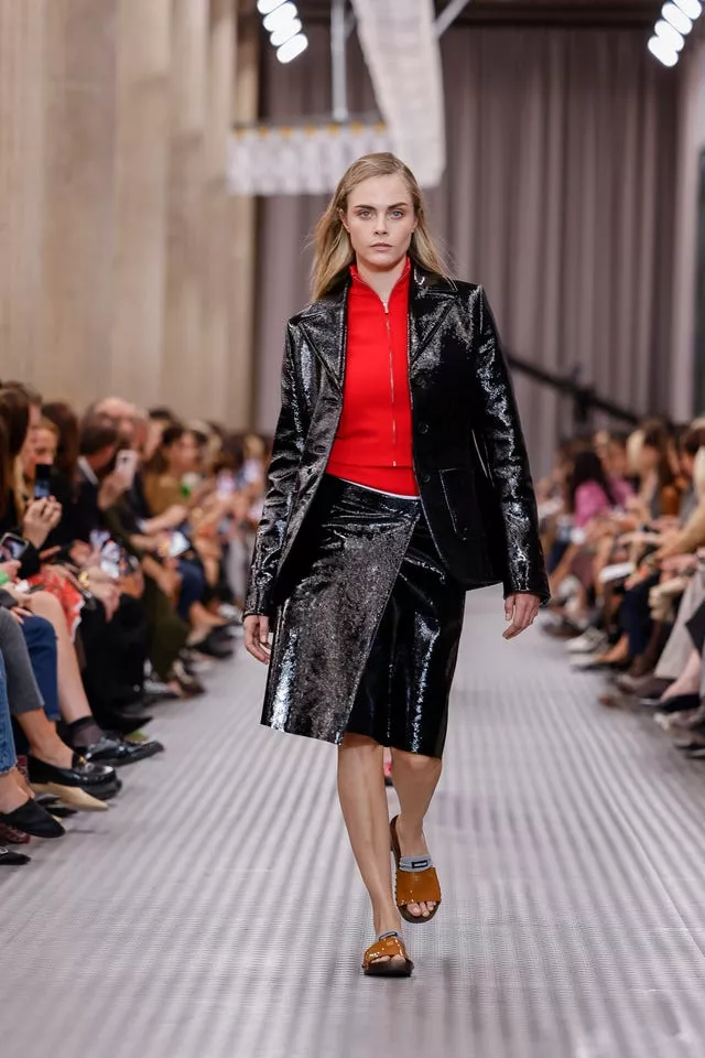 Cara Delevingne wears a creation as part of the Miu Miu Spring/Summer 2025 collection