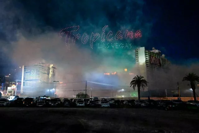 A cloud of smoke where the Tropicana once stood