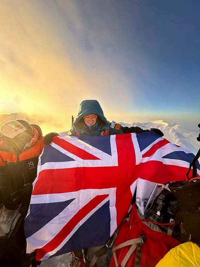 Adriana Brownlee at the summit of Shishapangma in Tibet earlier this month 