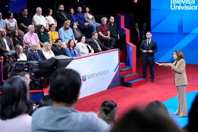 Kamala Harris speaks during an hosted by Univision in Las Vegas