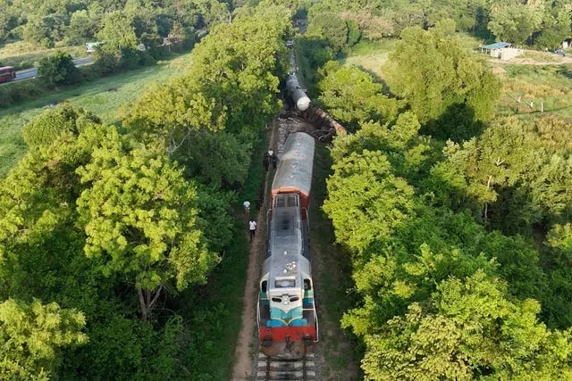 A derailed fuel transporting train in Minneriya