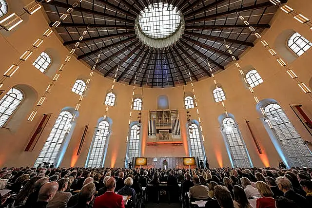 A large group of people in a church