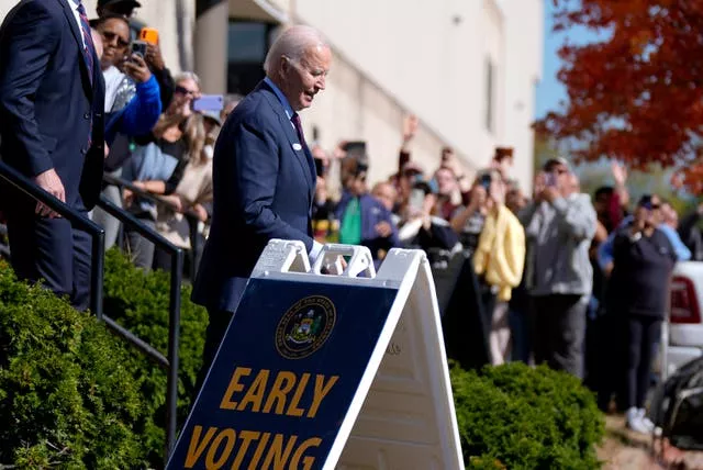 US President Joe Biden leaving a polling station