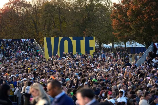 A crowd waiting for US Vice President Kamala Harris in Michigan