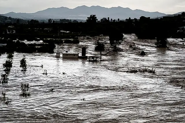 A view of the rising river in the town of Alora, Malaga, Spain