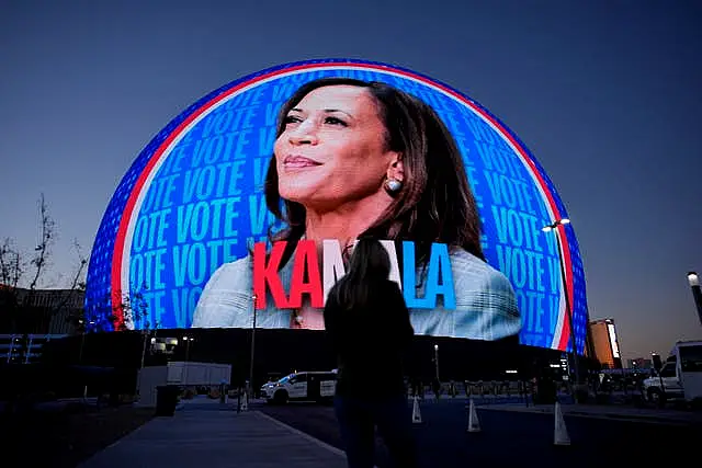 A political advertisement for Democratic presidential nominee Vice President Kamala Harris is displayed on the Sphere in Las Vegas