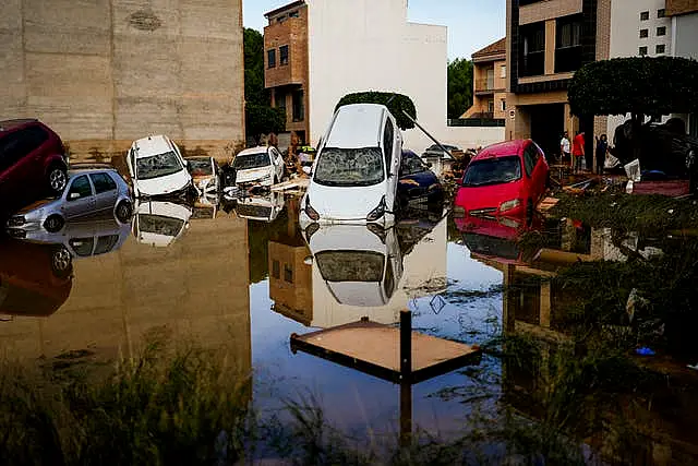 Flooded cars piled up in Valencia, Spain 