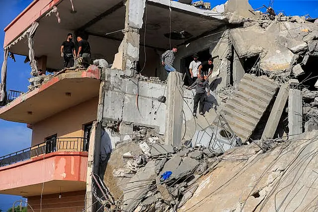 A destroyed building hit in an Israeli airstrike, in Ghaziyeh, south Lebanon