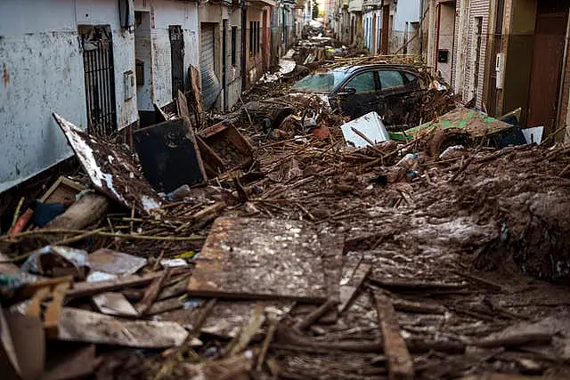 A street covered with mud and debris in Valencia