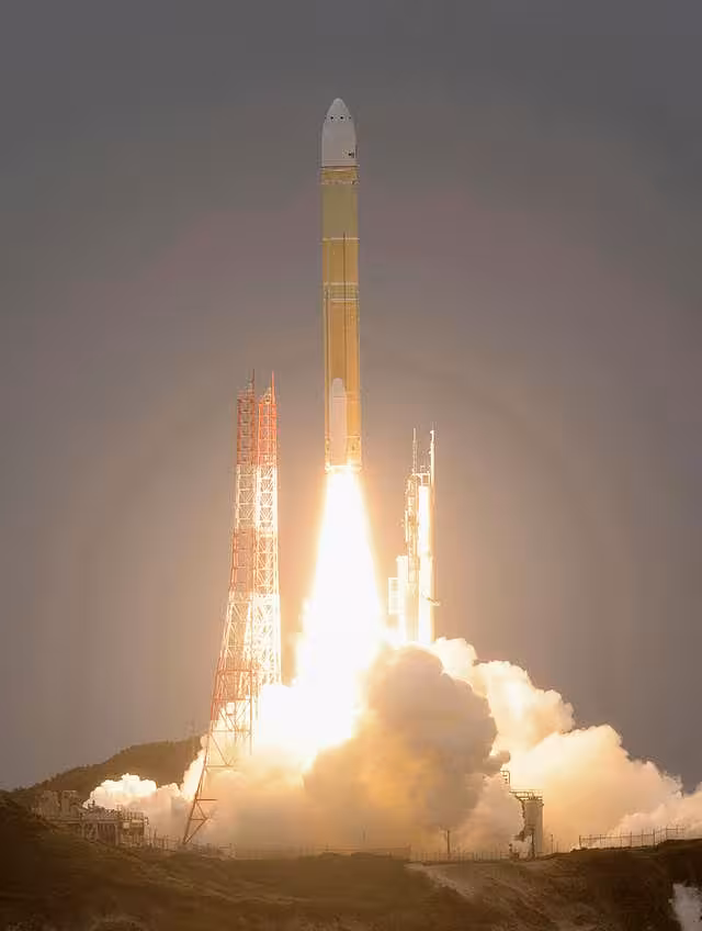 The rocket takes off