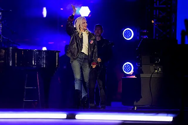 Lady Gaga walks on stage to perform during a campaign rally for Democratic presidential nominee Vice President Kamala Harris outside the Philadelphia Museum of Art, Monday, Nov. 4, 2024, in Philadelphia. 