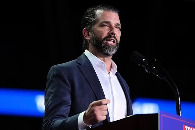 Donald Trump Junior speaks at a campaign rally in Grand Rapids, Michigan 