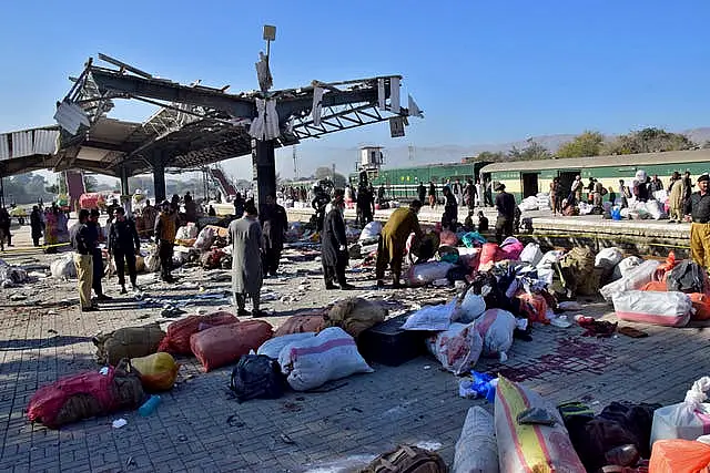 The site of a bomb explosion at a railway station in Quetta