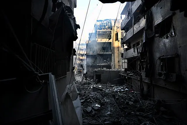 Destroyed buildings at the site of the Israeli air strike in Beirut