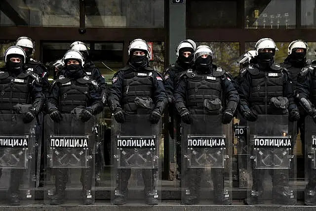 Riot police in a line 