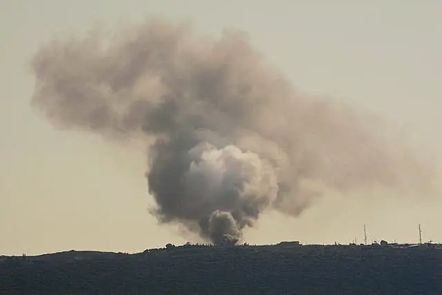 Smoke rising above a Lebanese hill between Tair Harfa and Chamaa villages