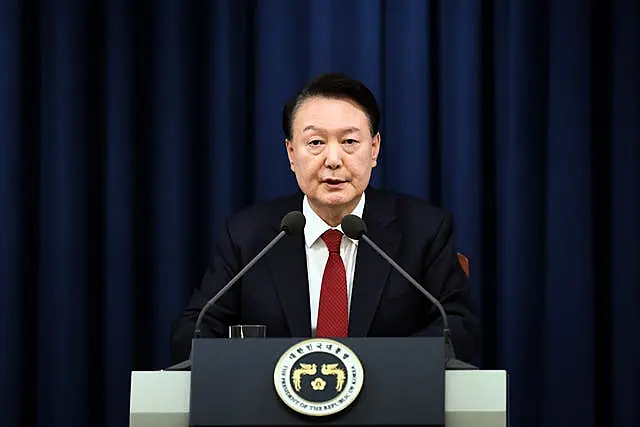 South Korean President Yoon Suk Yeol speaks during a press briefing at the presidential office in Seoul, South Korea