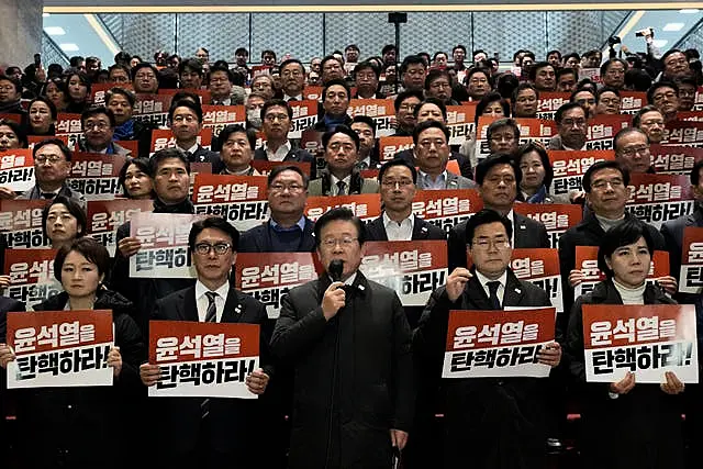 South Korea’s main opposition Democratic Party leader Lee Jae-myung,speaks before supporters