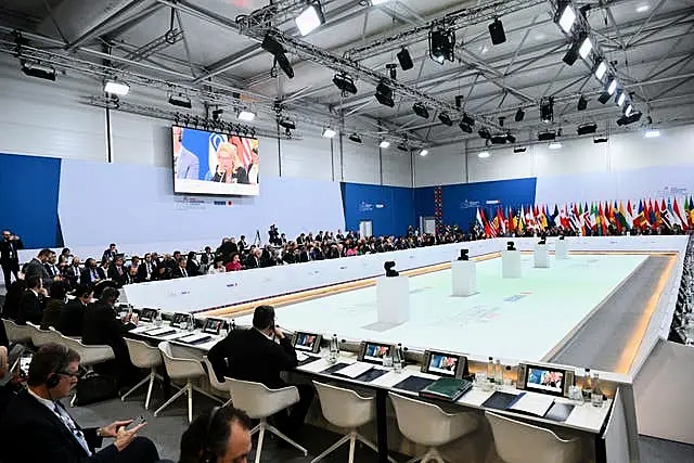 View of the meeting desk surround by ministers at the OSCE meeting