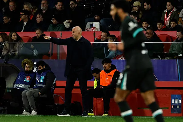 Liverpool’s head coach Arne Slot gestures on the touchline