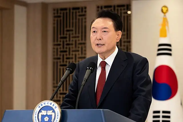 South Korean President Yoon Suk Yeol speaks at the presidential office in Seou