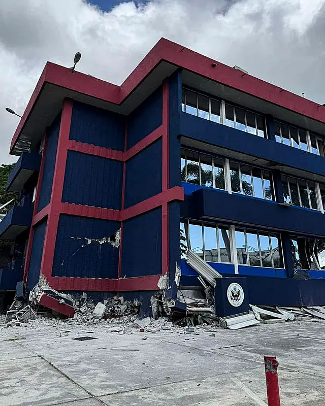 A building is seen damaged in Port Vila, Vanuatu