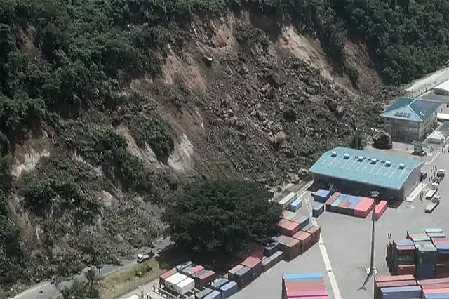 This image made from a video shows a landslide near an international shipping terminal in Port Vila, Vanuatu