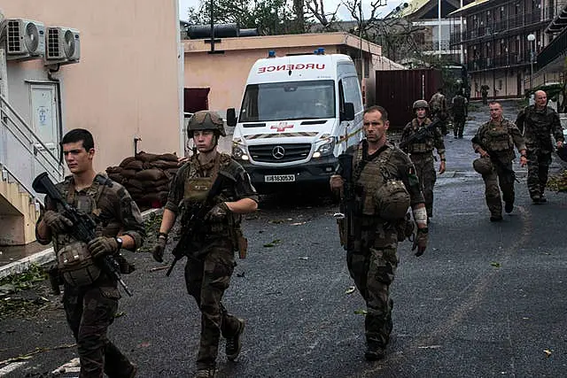 The French Army shows soldiers patrolling in the French territory of Mayotte in the Indian Ocean after Cyclone Chido 