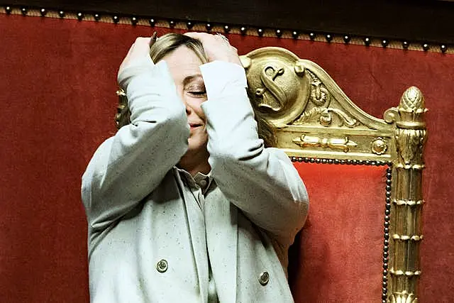 Italy’s Prime Minister Giorgia Meloni reacts during the Senate session in Rome 