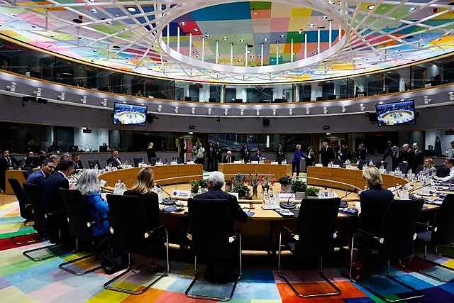 European Union leaders around a table at a summit in Brussels 