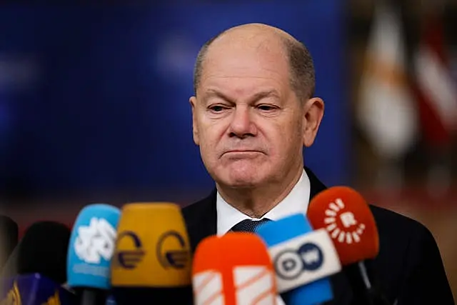 Olaf Scholz speaks to the media