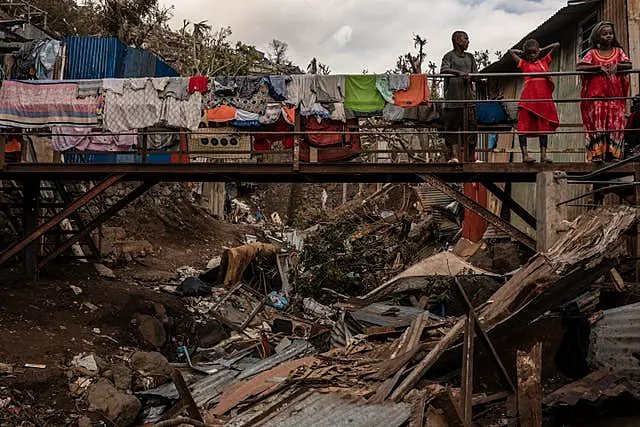 Debris litters a stream on the island of Mayotte 