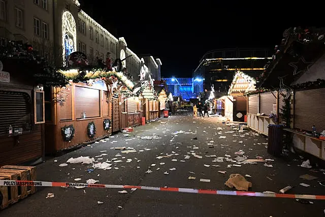 The cordoned-off Christmas market in Magdeburg