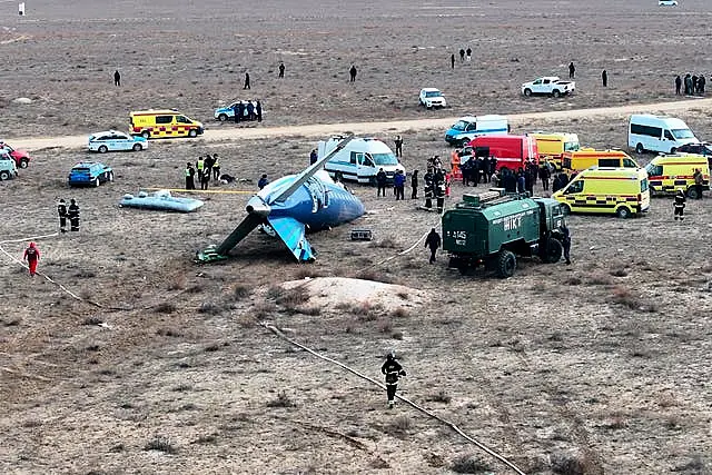 The wreckage of Azerbaijan Airlines Embraer 190 lays on the ground near the airport of Aktau, Kazakhstan 