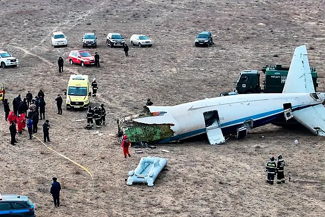 The wreckage of Azerbaijan Airlines Embraer 190 lays on the ground near the airport of Aktau, Kazakhstan 