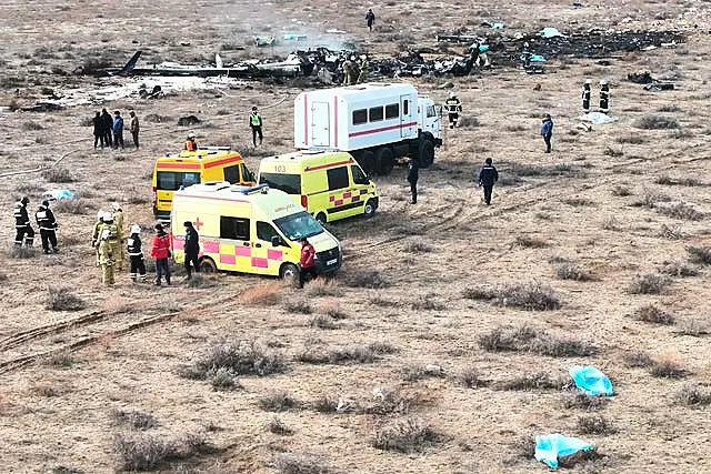 The wreckage of Azerbaijan Airlines Embraer 190 lays on the ground near the airport of Aktau, Kazakhstan