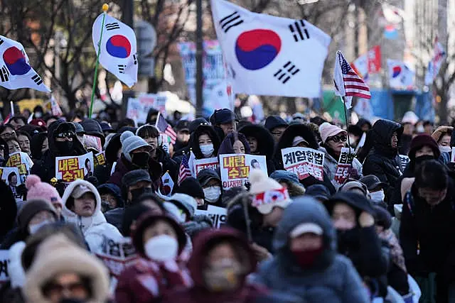 Supporters of Yoon Suk Yeol at a rally against his impeachment