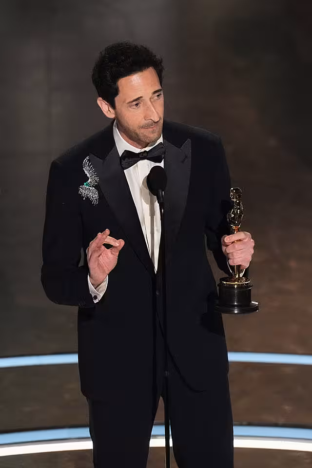 Adrien Brody on stage at the Oscars
