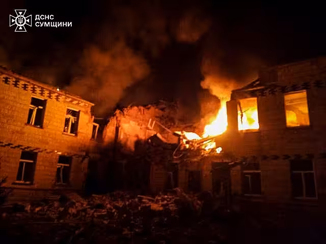 Buildings on fire