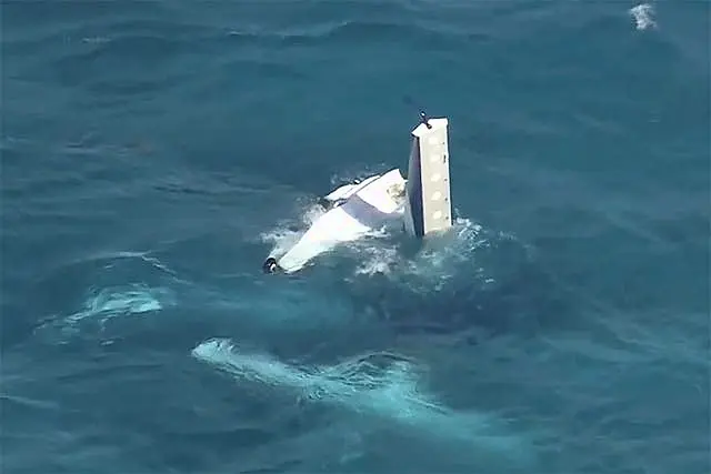 An image from a video provided by Australian Broadcasting Corporation, Channel 7 and Channel 9, shows a fuselage in water off Rottnest Island