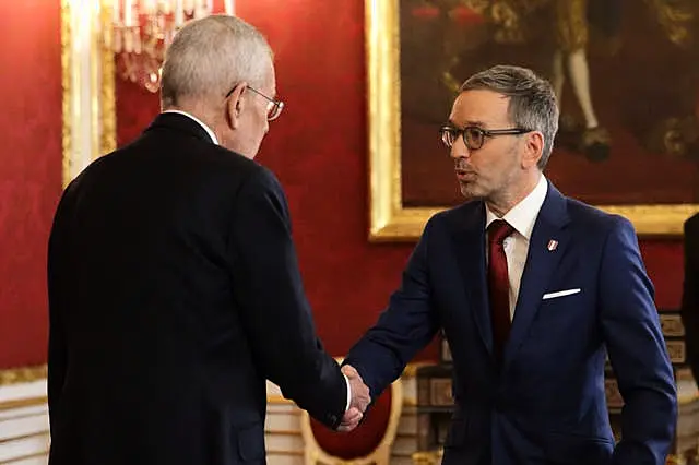 Austrian President Alexander Van der Bellen welcomes head of the Freedom Party Herbert Kickl in his office