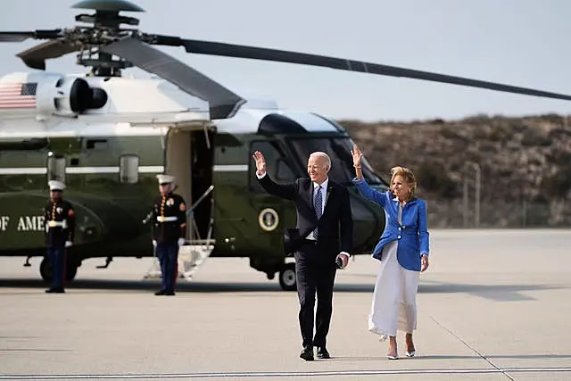 President Joe Biden and first lady Jill Biden walk to board Air Force One at Los Angeles International Airport on Wednesday 