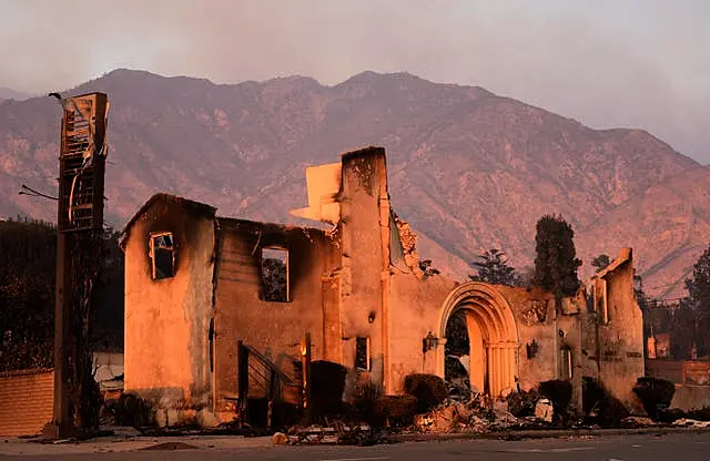 The Altadena Community Church is pictured the day after it was destroyed by the Eaton Fire in Altadena, California